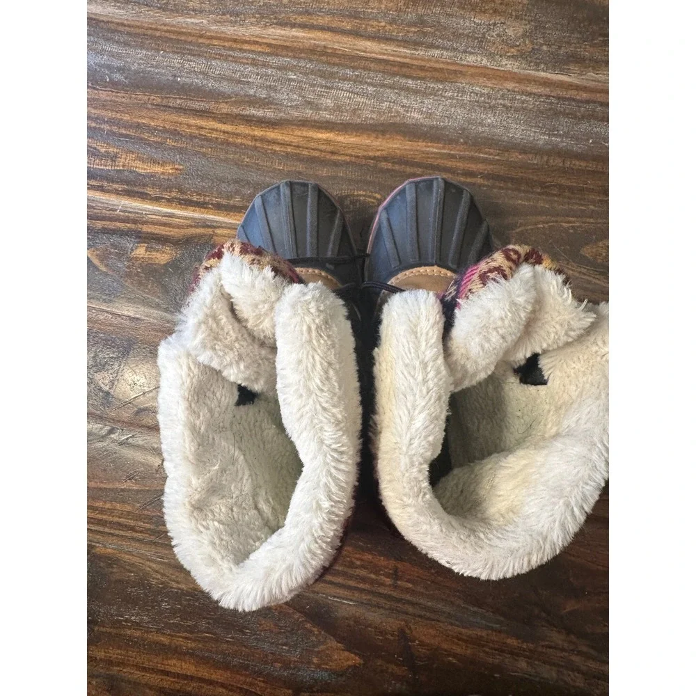 London Fog Snow Boots Kids Size 4 Tan Brown‎ Pink Fair Isle Faux Fur Lined